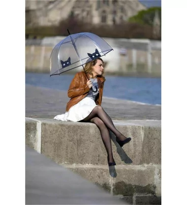 Smati parapluie long transparent cloche chat noir