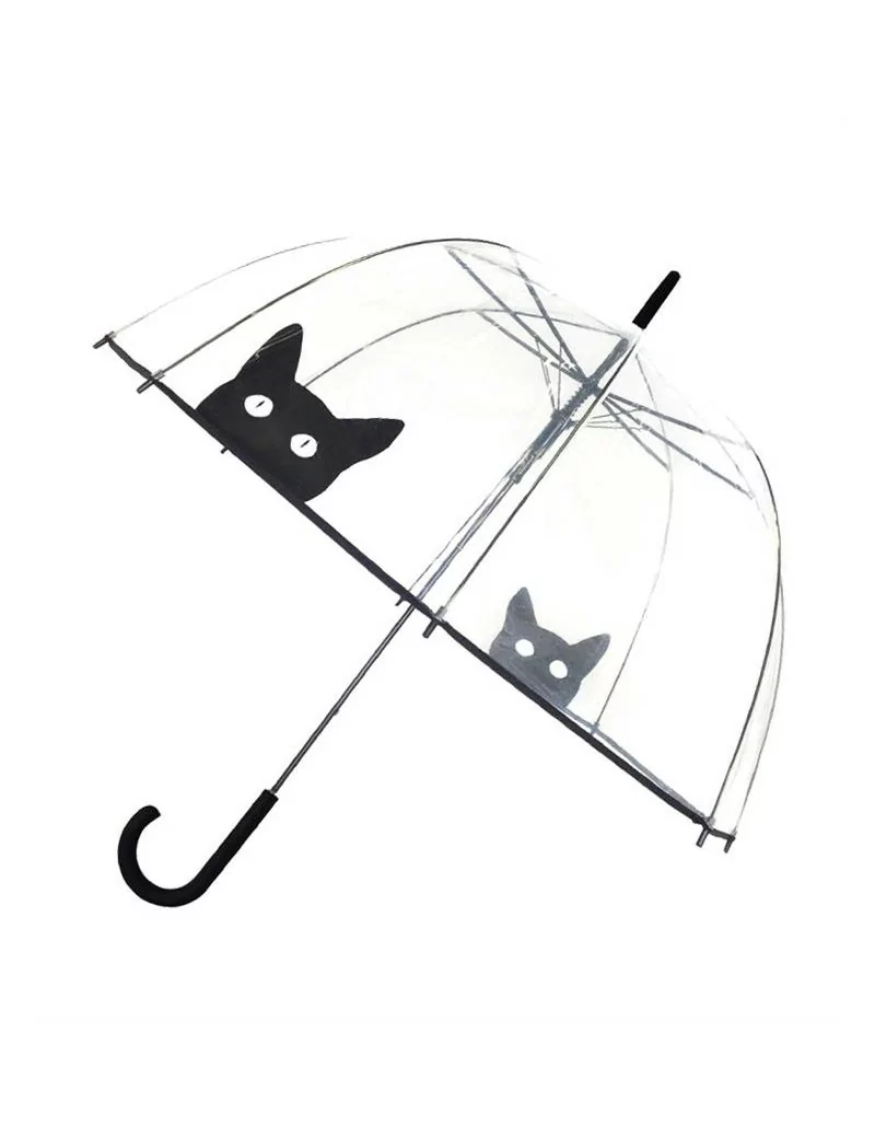 Smati parapluie long transparent cloche chat noir