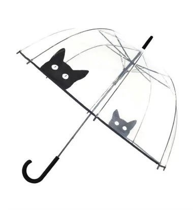 Smati parapluie long transparent cloche chat noir
