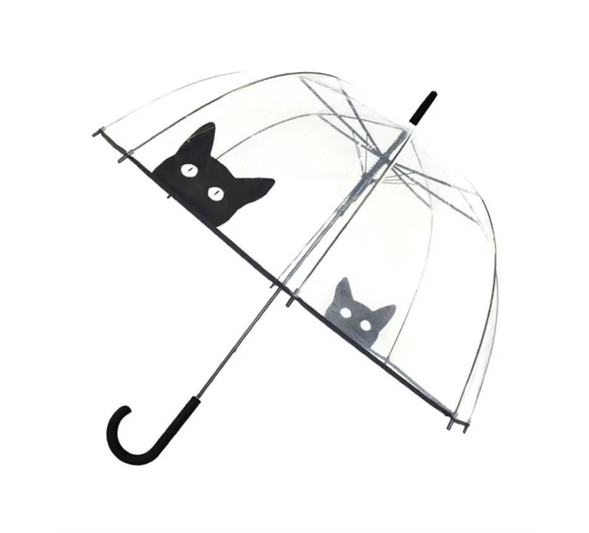 Smati parapluie long transparent cloche chat noir Smati parapluie long transparent cloche chat noir