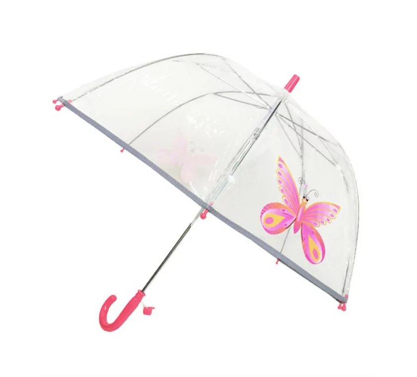 Smati parapluie transparent enfant papilllon rose