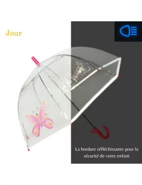 Smati parapluie transparent enfant papilllon rose