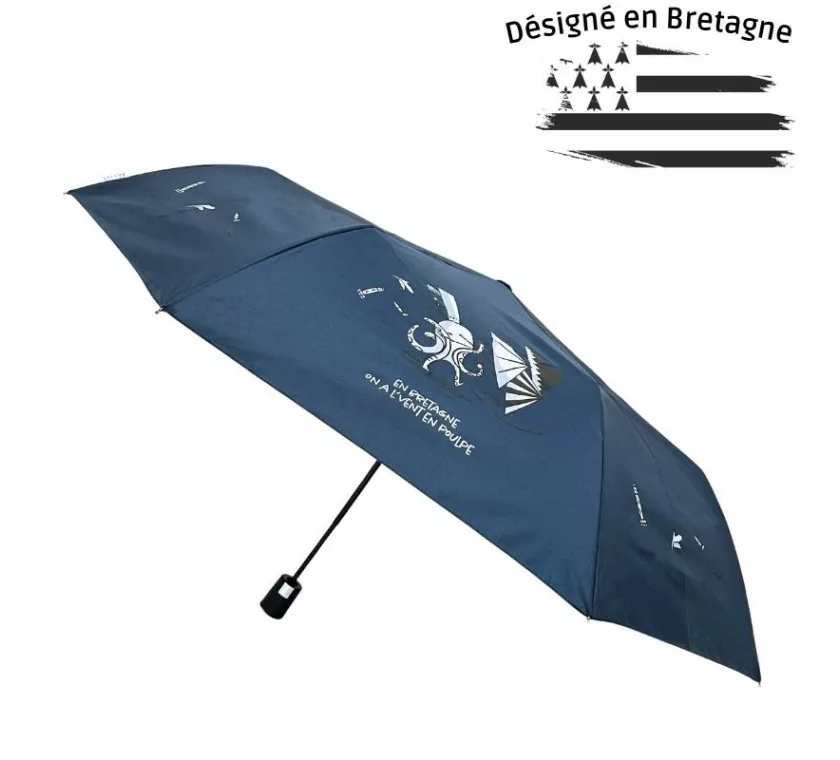 Smati petit parapluie automatique poulpes bleu marine désigné en Bretagne